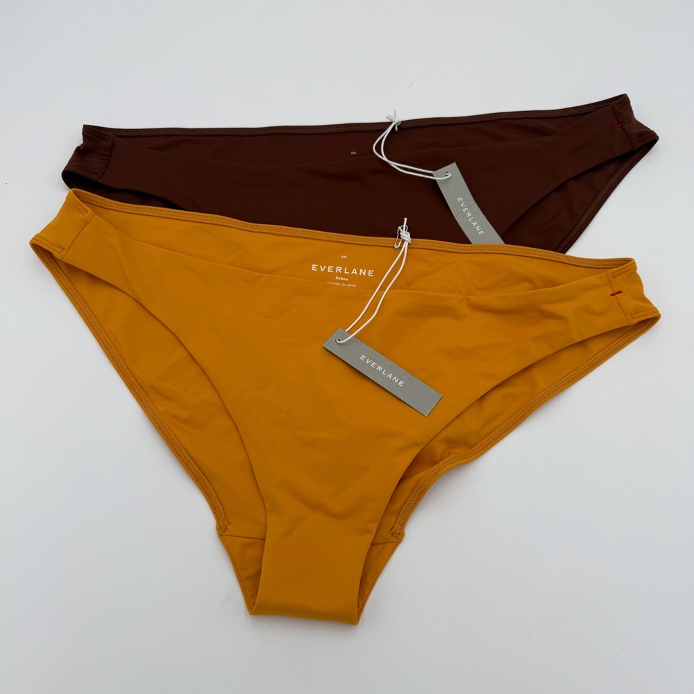 Everlane ReNew Bundle Set Of 2 Bikini Suit Bottoms XXL NWT Mustard Yellow Brown